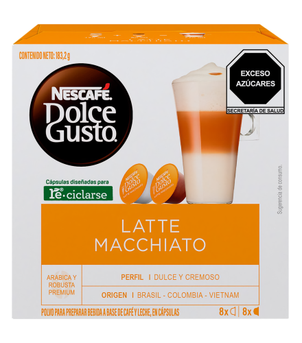 Caja de 16 cápsulas de Latte Macchiato front view
